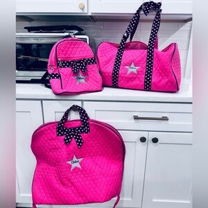 “Chloe” Pink Quilted Bag Set (Backpack, Travel Bag, and Hanging Bag)